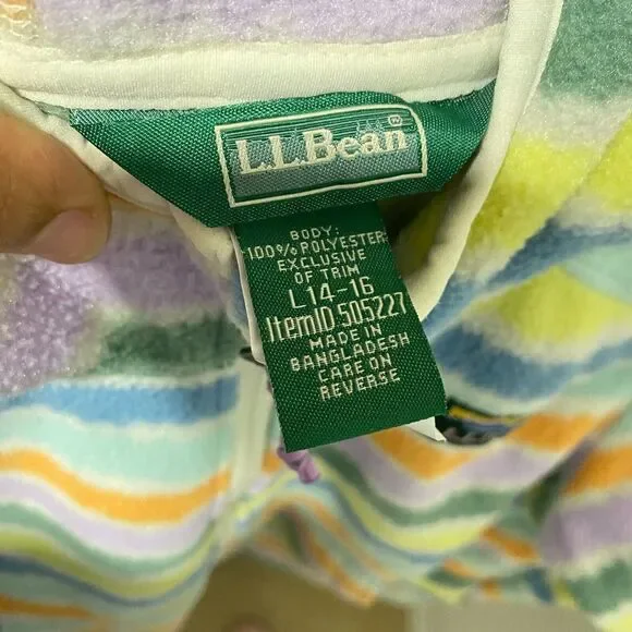 L.L.Bean Kids Mountain Full Zip Fleece Hooded Jacket Printed Multicolor Large 14 - Picture 7 of 10
